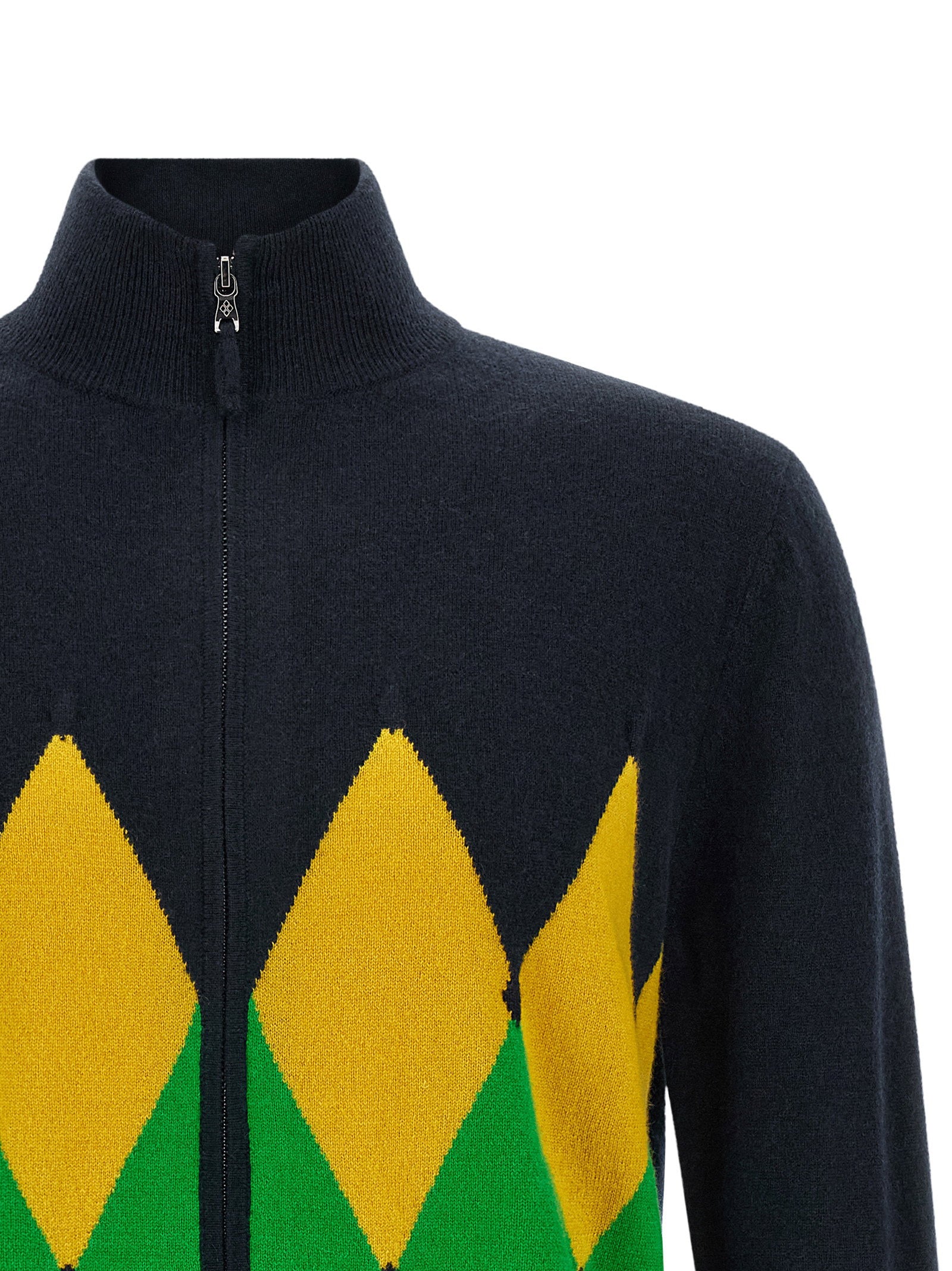 Ballantyne Classic Diamond Intarsia Zip Cardigan