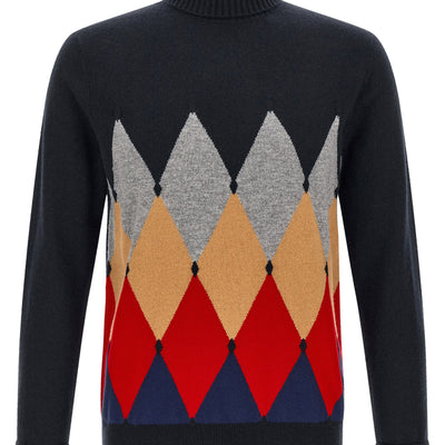 Ballantyne Classic Diamond Intarsia Turtleneck Sweater