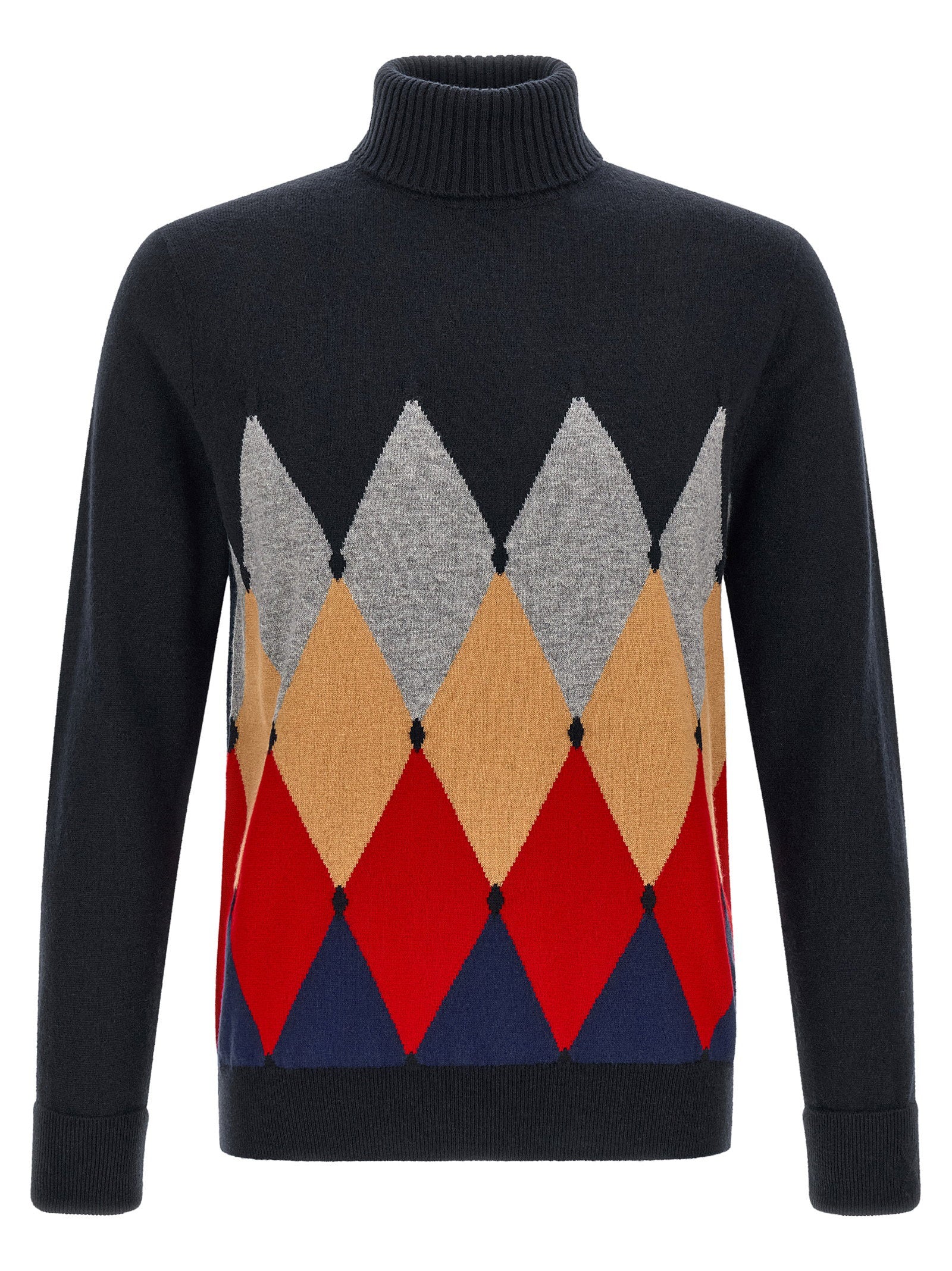 Ballantyne Classic Diamond Intarsia Turtleneck Sweater