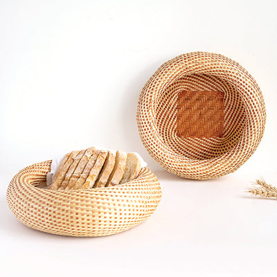Beige - Round Bamboo Bread Basket