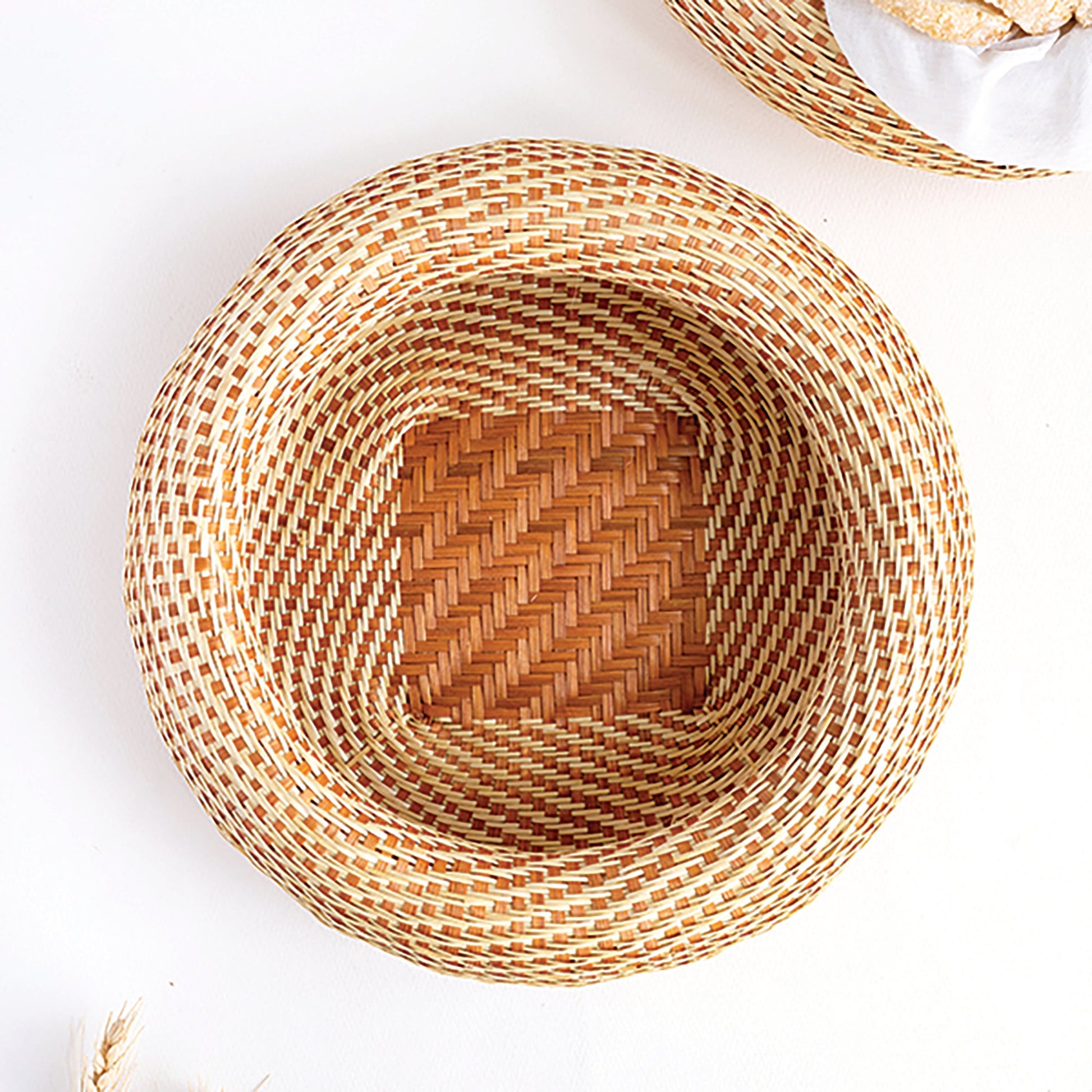 Beige - Round Bamboo Bread Basket