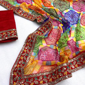 Soft Georgette Heavy Lace work Bandhani Saree