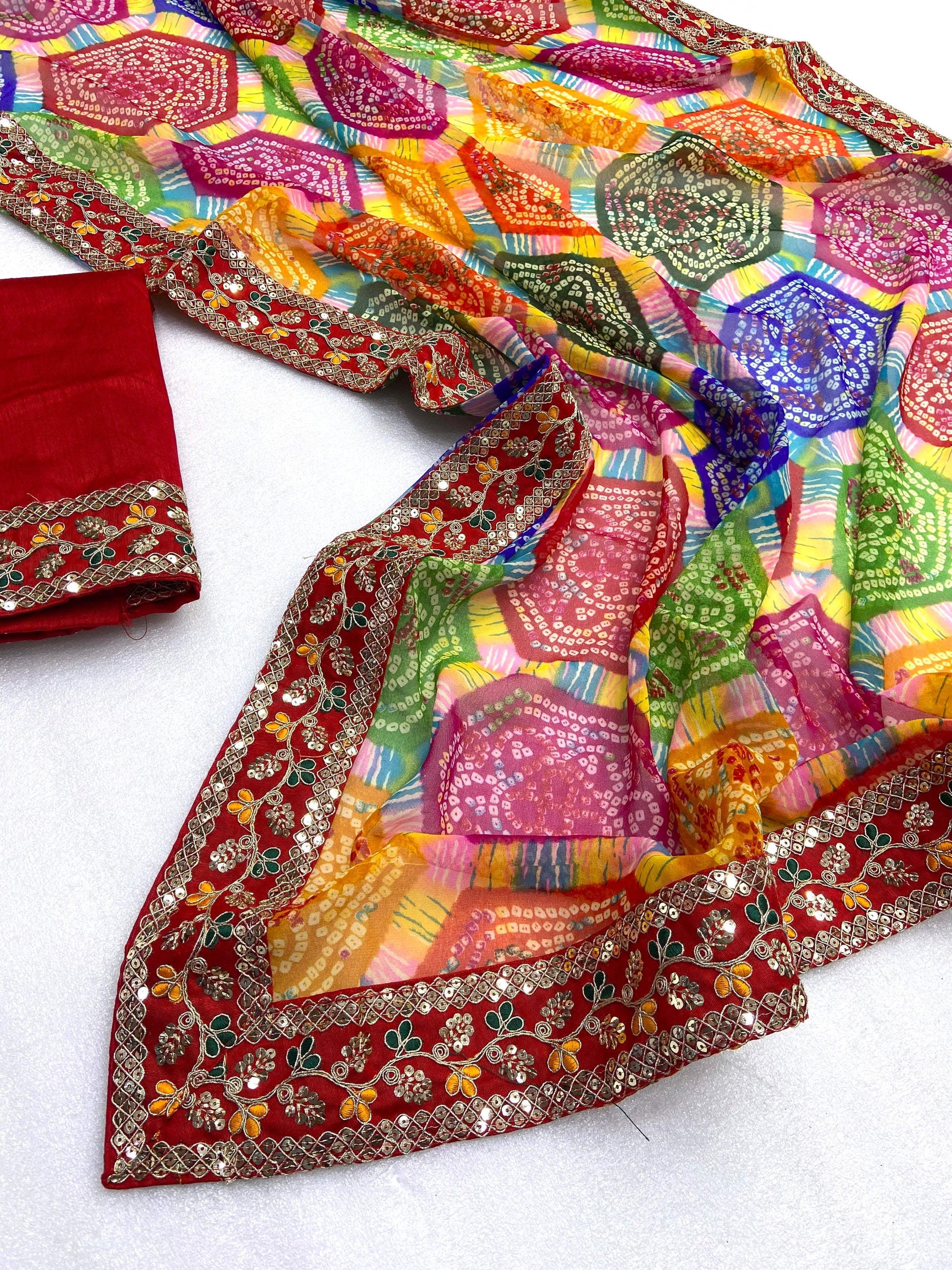 Soft Georgette Heavy Lace work Bandhani Saree