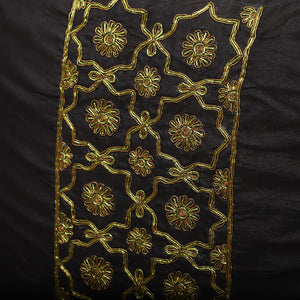 Black - Star Butas - Zardozi Hand Embroidered Raw Silk Cushion Cover (Set of 5)