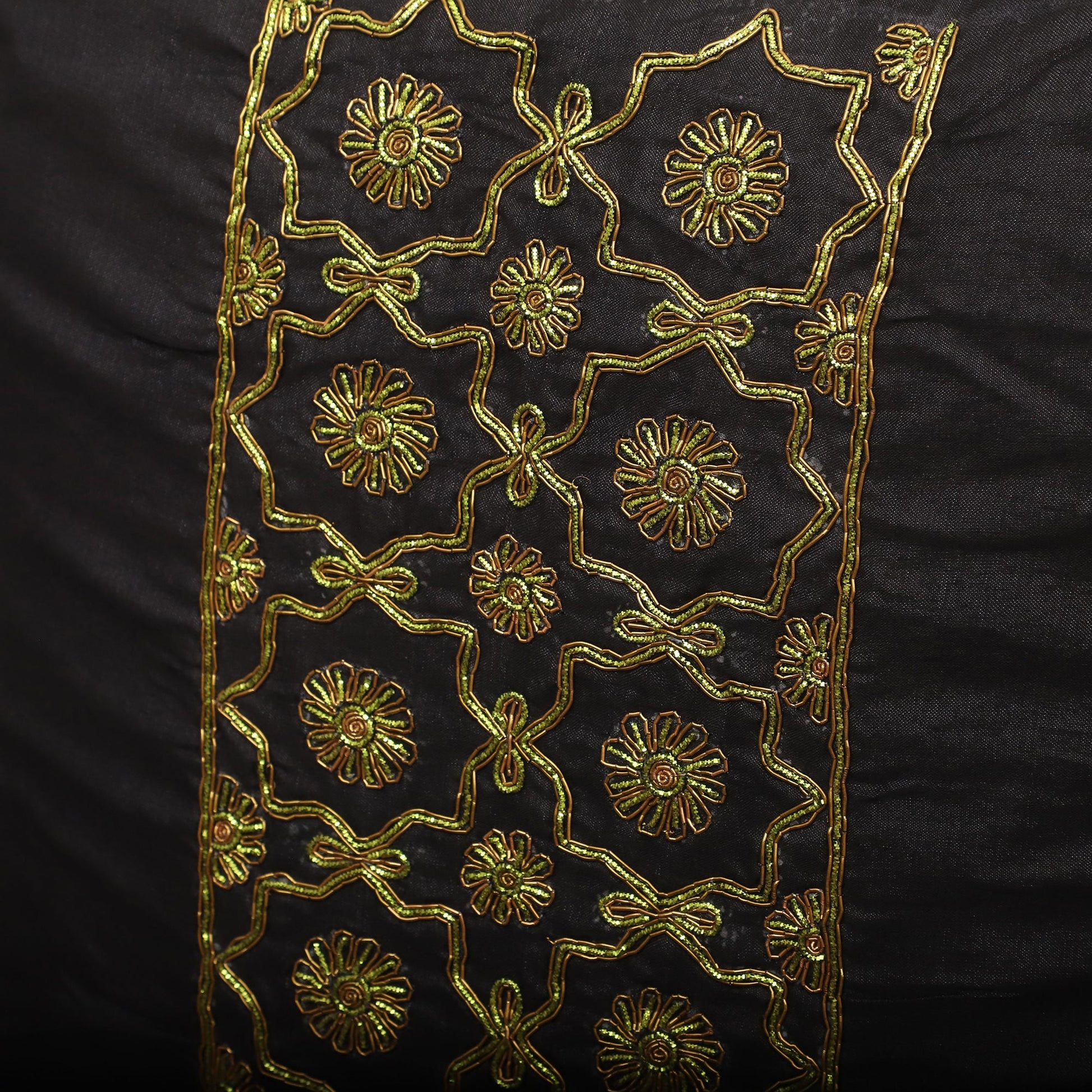 Black - Star Butas - Zardozi Hand Embroidered Raw Silk Cushion Cover (Set of 5)