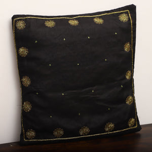 Black - Star Butas - Zardozi Hand Embroidered Raw Silk Cushion Cover (Set of 5)