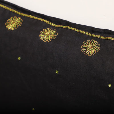 Black - Star Butas - Zardozi Hand Embroidered Raw Silk Cushion Cover (Set of 5)