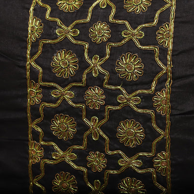 Black - Star Butas - Zardozi Hand Embroidered Raw Silk Cushion Cover (Set of 5)