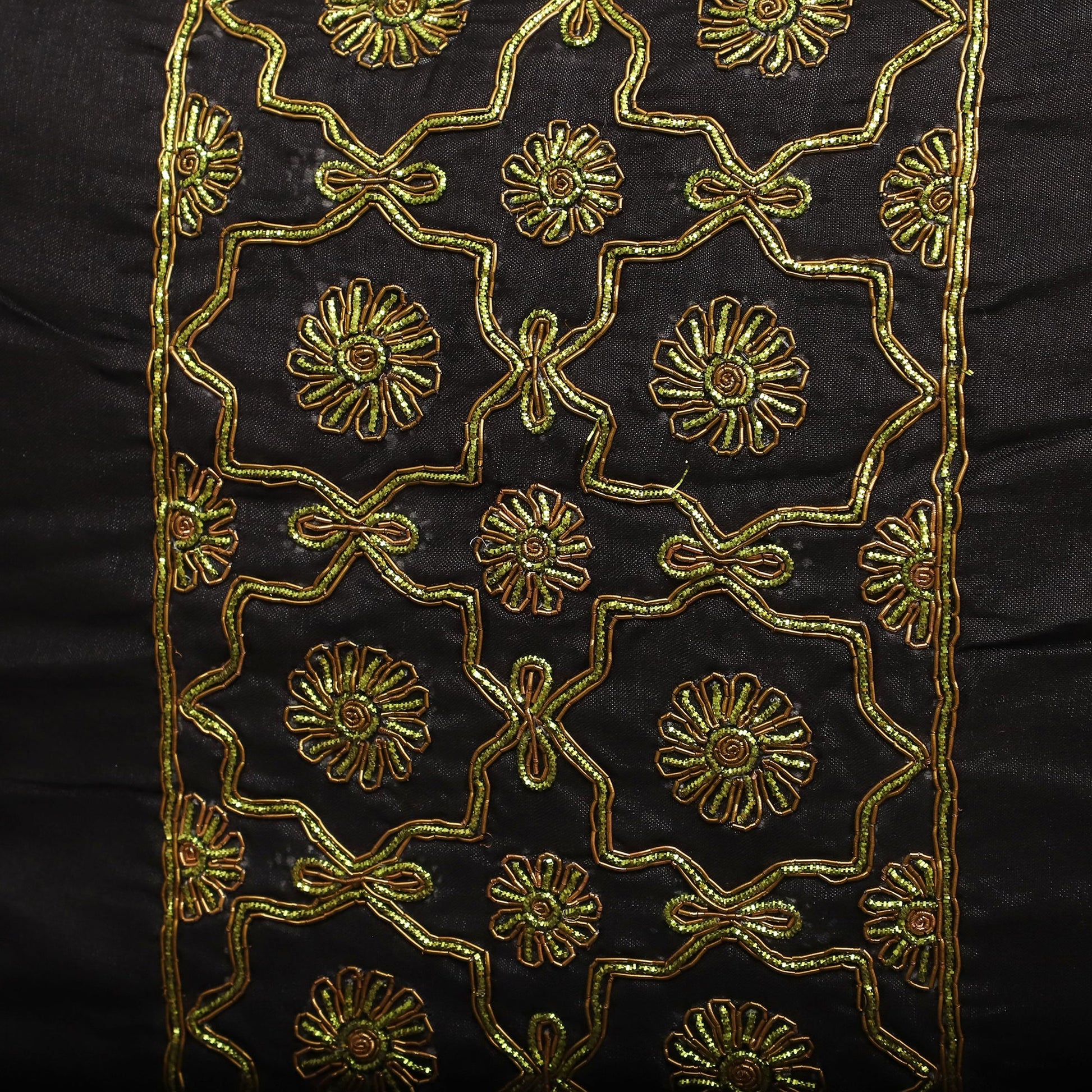 Black - Star Butas - Zardozi Hand Embroidered Raw Silk Cushion Cover (Set of 5)