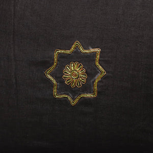 Black - Star Butas - Zardozi Hand Embroidered Raw Silk Cushion Cover (Set of 5)
