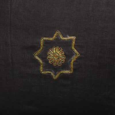 Black - Star Butas - Zardozi Hand Embroidered Raw Silk Cushion Cover (Set of 5)