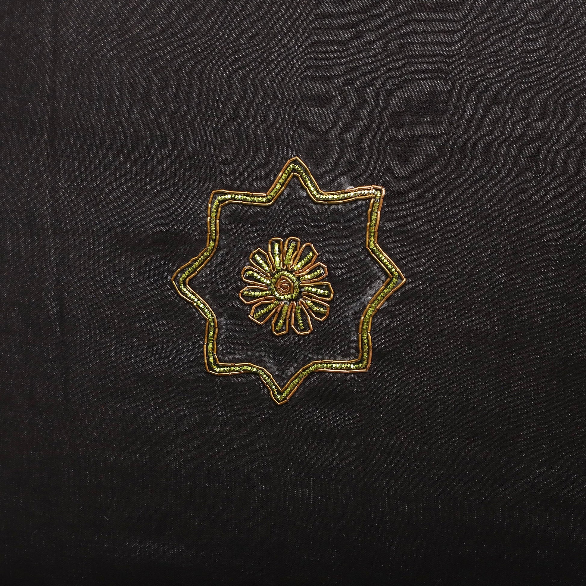 Black - Star Butas - Zardozi Hand Embroidered Raw Silk Cushion Cover (Set of 5)