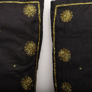 Black - Star Butas - Zardozi Hand Embroidered Raw Silk Cushion Cover (Set of 5)