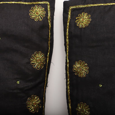 Black - Star Butas - Zardozi Hand Embroidered Raw Silk Cushion Cover (Set of 5)
