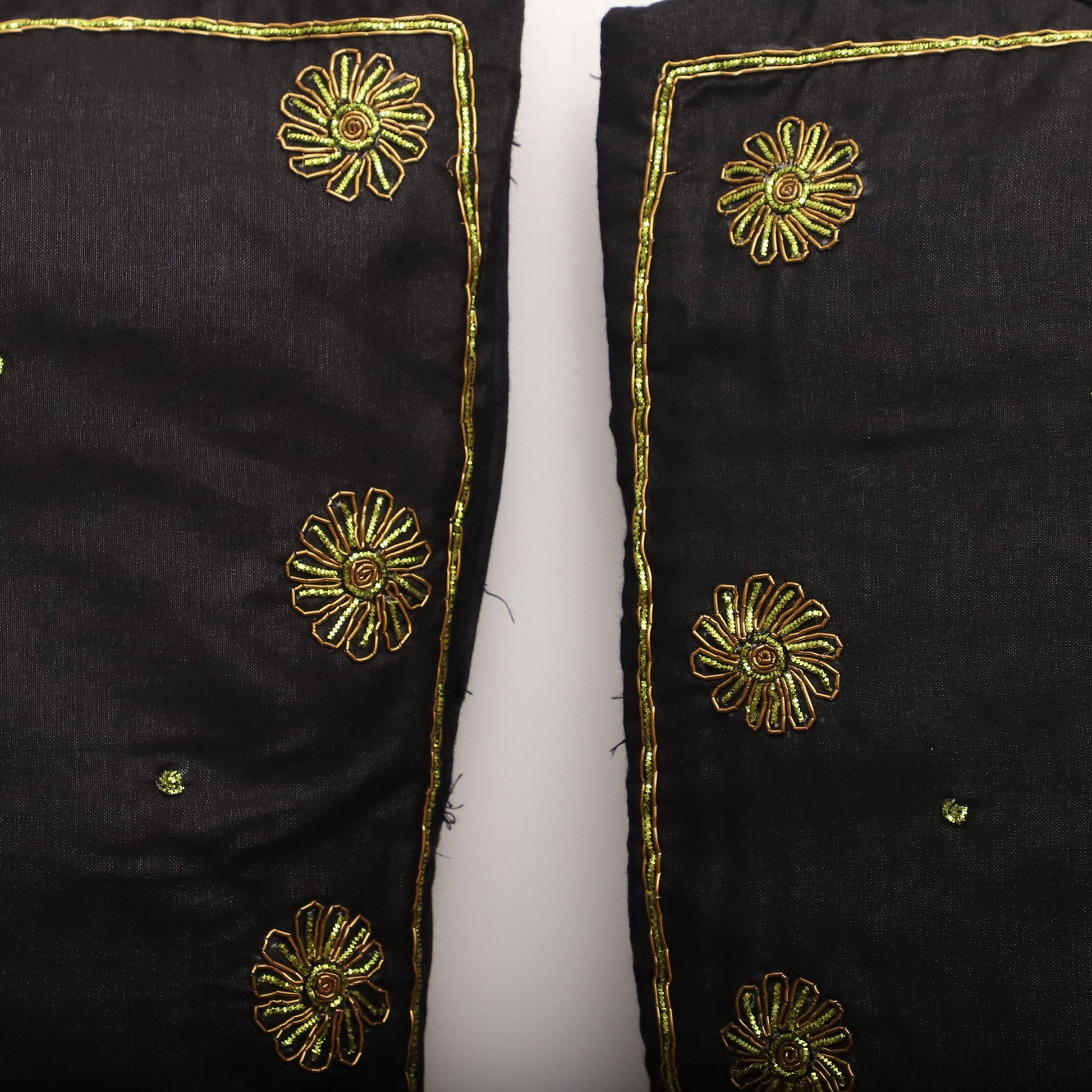 Black - Star Butas - Zardozi Hand Embroidered Raw Silk Cushion Cover (Set of 5)