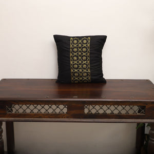 Black - Star Butas - Zardozi Hand Embroidered Raw Silk Cushion Cover (Set of 5)