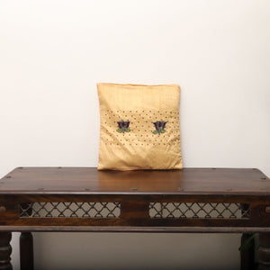 Beige - Lotus Buta - Sequin & Beadwork Raw Silk Cushion Cover (Set of 5)