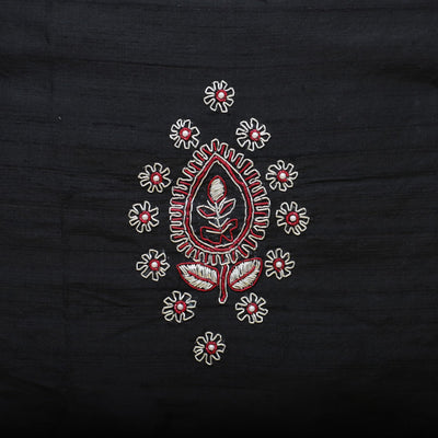 Black - Leaf Butas - Zardozi Hand Embroidered Raw Silk Cushion Cover