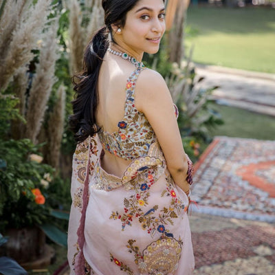 Organza Beautifull Thread Embroidery work Saree