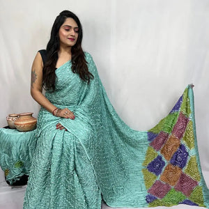 Pure Modal Silk Barik Bandhej Lagdi Pallu Bandhani Saree