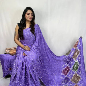 Pure Modal Silk Barik Bandhej Lagdi Pallu Bandhani Saree