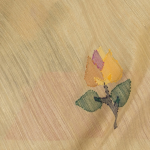 Sandal Handwoven Matka Silk Saree With Bird Motifs Jamdani Kora Pallu And Contrast Red Border