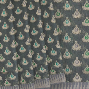 Grey Handwoven Raw Silk Saree With Jumka Motifs-Grey