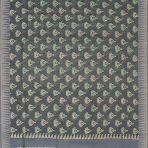 Grey Handwoven Raw Silk Saree With Jumka Motifs-Grey