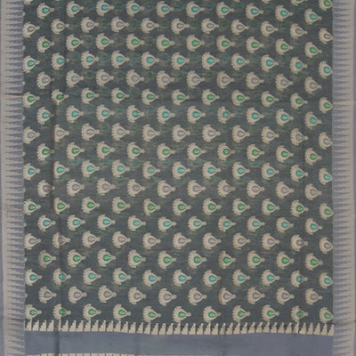 Grey Handwoven Raw Silk Saree With Jumka Motifs-Grey