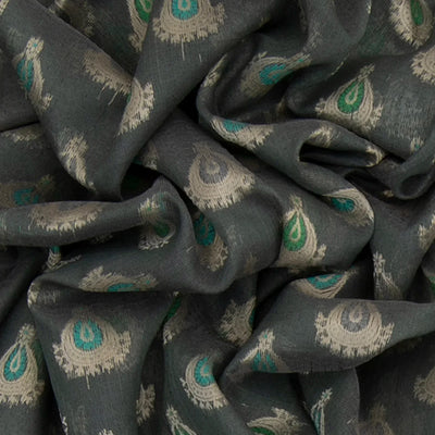 Grey Handwoven Raw Silk Saree With Jumka Motifs-Grey