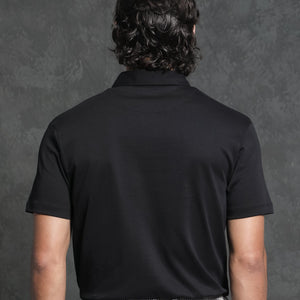 Rare Rabbit Men's Badger-1 Black Cotton Fabric Collared Neck Half Sleeves Solid Polo T-Shirt