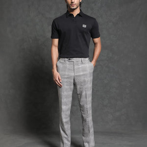 Rare Rabbit Men's Badger-1 Black Cotton Fabric Collared Neck Half Sleeves Solid Polo T-Shirt