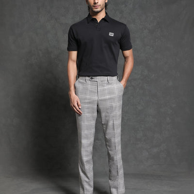 Rare Rabbit Men's Badger-1 Black Cotton Fabric Collared Neck Half Sleeves Solid Polo T-Shirt