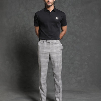 Rare Rabbit Men's Badger-1 Black Cotton Fabric Collared Neck Half Sleeves Solid Polo T-Shirt