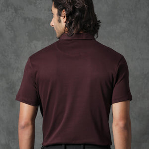Rare Rabbit Men's Badger-1 Maroon Cotton Fabric Collared Neck Half Sleeves Solid Polo T-Shirt