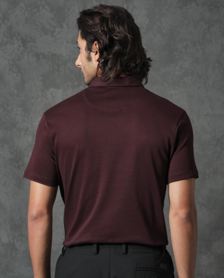 Rare Rabbit Men's Badger-1 Maroon Cotton Fabric Collared Neck Half Sleeves Solid Polo T-Shirt