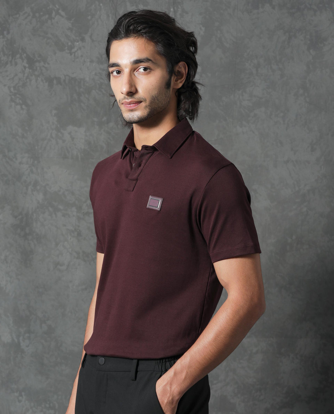 Rare Rabbit Men's Badger-1 Maroon Cotton Fabric Collared Neck Half Sleeves Solid Polo T-Shirt