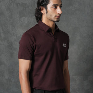 Rare Rabbit Men's Badger-1 Maroon Cotton Fabric Collared Neck Half Sleeves Solid Polo T-Shirt