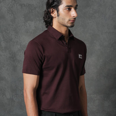 Rare Rabbit Men's Badger-1 Maroon Cotton Fabric Collared Neck Half Sleeves Solid Polo T-Shirt