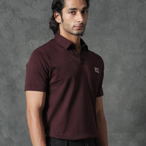 Rare Rabbit Men's Badger-1 Maroon Cotton Fabric Collared Neck Half Sleeves Solid Polo T-Shirt