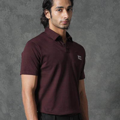 Rare Rabbit Men's Badger-1 Maroon Cotton Fabric Collared Neck Half Sleeves Solid Polo T-Shirt