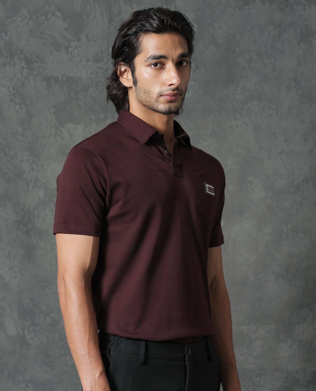 Rare Rabbit Men's Badger-1 Maroon Cotton Fabric Collared Neck Half Sleeves Solid Polo T-Shirt