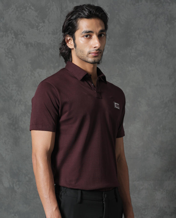 Rare Rabbit Men's Badger-1 Maroon Cotton Fabric Collared Neck Half Sleeves Solid Polo T-Shirt