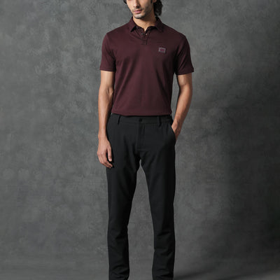 Rare Rabbit Men's Badger-1 Maroon Cotton Fabric Collared Neck Half Sleeves Solid Polo T-Shirt
