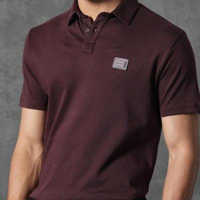 Rare Rabbit Men's Badger-1 Maroon Cotton Fabric Collared Neck Half Sleeves Solid Polo T-Shirt