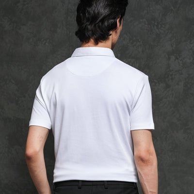 Rare Rabbit Men's Badger-1 White Cotton Fabric Collared Neck Half Sleeves Solid Polo T-Shirt