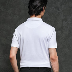 Rare Rabbit Men's Badger-1 White Cotton Fabric Collared Neck Half Sleeves Solid Polo T-Shirt