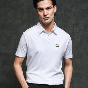 Rare Rabbit Men's Badger-1 White Cotton Fabric Collared Neck Half Sleeves Solid Polo T-Shirt