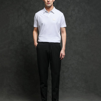 Rare Rabbit Men's Badger-1 White Cotton Fabric Collared Neck Half Sleeves Solid Polo T-Shirt