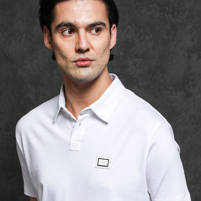 Rare Rabbit Men's Badger-1 White Cotton Fabric Collared Neck Half Sleeves Solid Polo T-Shirt
